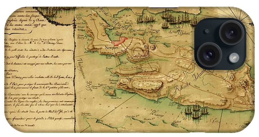 Ri iPhone Case featuring the drawing Rhode Island and Operation of the French Fleet 1778 by Vintage Maps