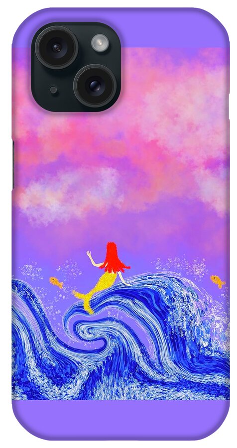 Mermaid iPhone Case featuring the digital art Riding the waves by Elaine Hayward