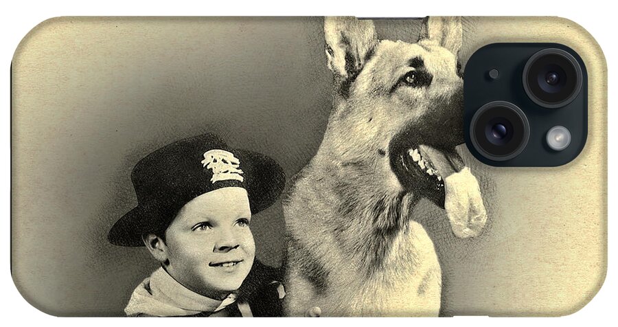 2d iPhone Case featuring the digital art Rin Tin Tin - Drawing FX by Brian Wallace