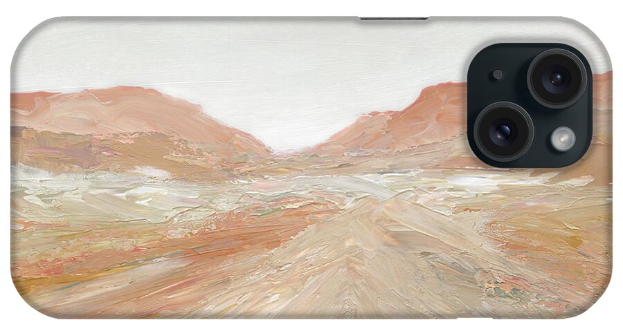 Coral White Tan Mustard Yellow Palette Knife Painting Cliffs Road Desert Red Rock Mountains Landscape iPhone Case featuring the painting Road To Sedona by Carol Robinson