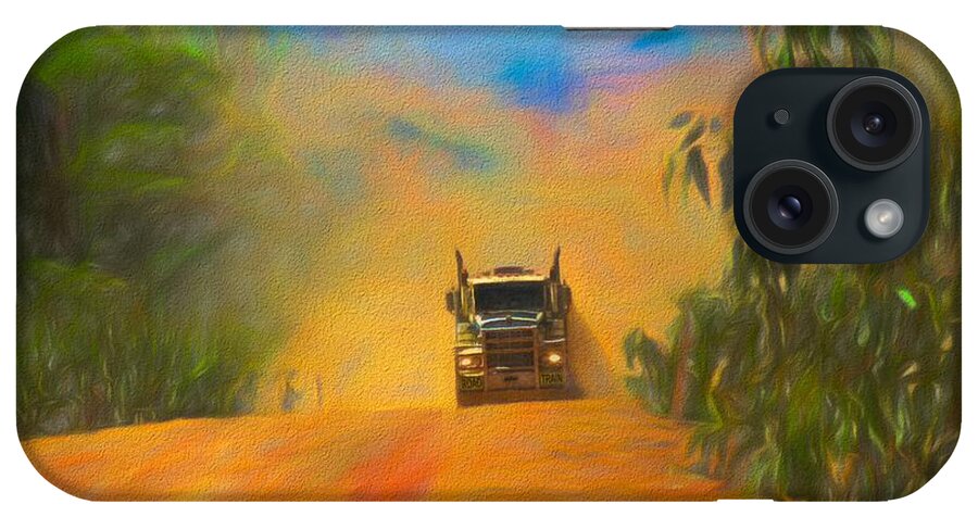 Road Scene iPhone Case featuring the mixed media Road Train to Pormpuraaw Cape York Queensland Australia by Joan Stratton