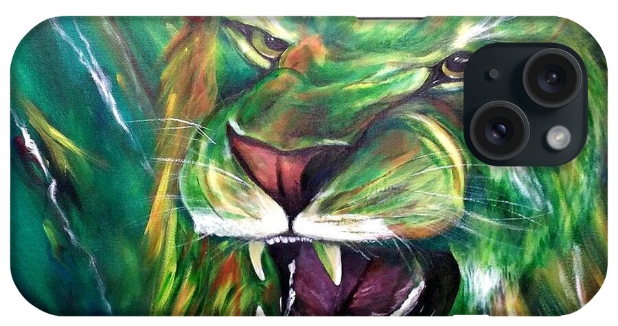Lion iPhone Case featuring the painting Roar by Brenda Kay Deyo