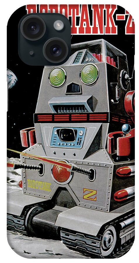 Vintage Toy Posters iPhone Case featuring the drawing Robotank-Z Space Robot by Vintage Toy Posters