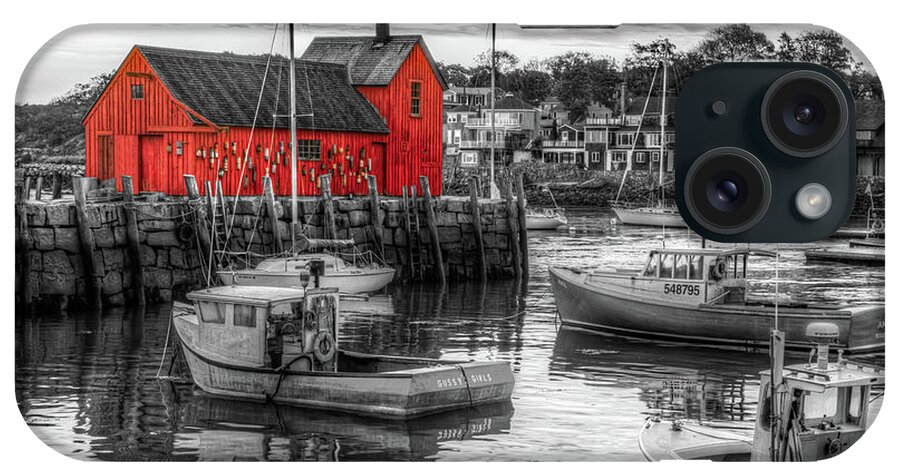 Motif #1 iPhone Case featuring the photograph Rockport Red Fishing Shack - Motif #1 Selective Color by Gregory Ballos