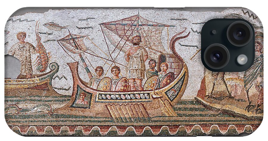 Venus Mosaic iPhone Case featuring the photograph Roman mosaic of Ulysses resisting the songs of the Sirens- Bardo Museum Tunis by Paul E Williams