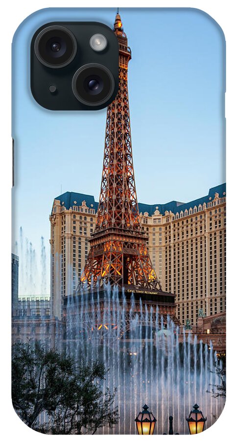 Paris Las Vegas iPhone Case featuring the photograph Romantic Paris Las Vegas at dusk by Tatiana Travelways