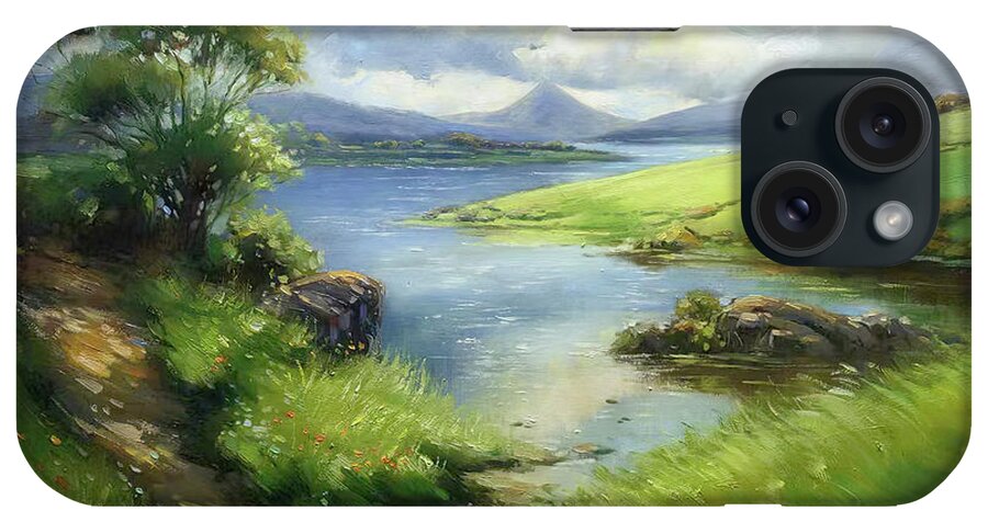 Lough Lannagh iPhone Case featuring the painting Romantisized View of Lough Lannagh, Castlebar by Conor McGuire