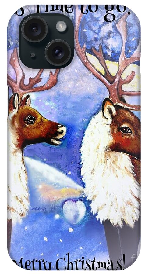 Rudolf And His Girl iPhone Case featuring the mixed media Rudolf Christmas by Melodye Whitaker