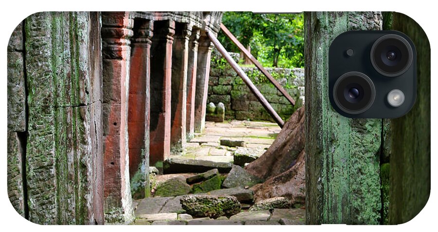 Ta Prohm Temple iPhone Case featuring the photograph Ruin of Ta Prohm Temple Cambodia Color by Chuck Kuhn