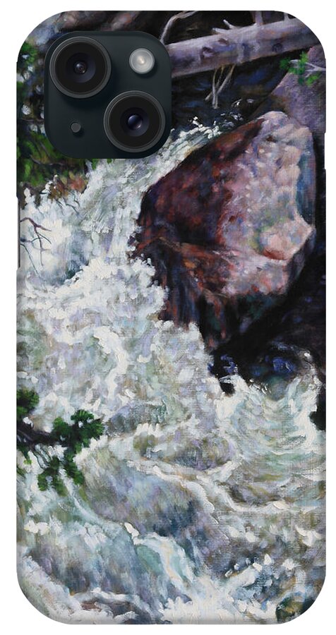 Waterfall iPhone Case featuring the painting Rushing Stream Colorado by John Lautermilch