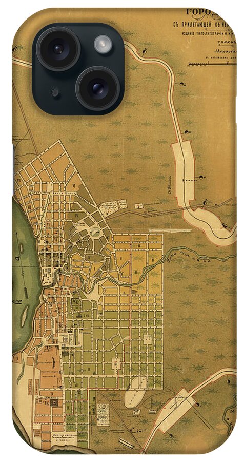 Maps iPhone Case featuring the drawing Russia Tomsk 1898 by Vintage Maps