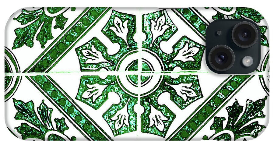 Green Tiles iPhone Case featuring the digital art Rustic Green Tiles Mosaic Design Decorative Art by Irina Sztukowski