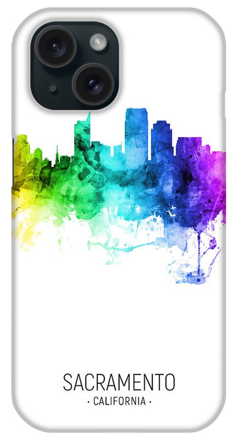 Sacramento iPhone Case featuring the digital art Sacramento California Skyline #50 by Michael Tompsett