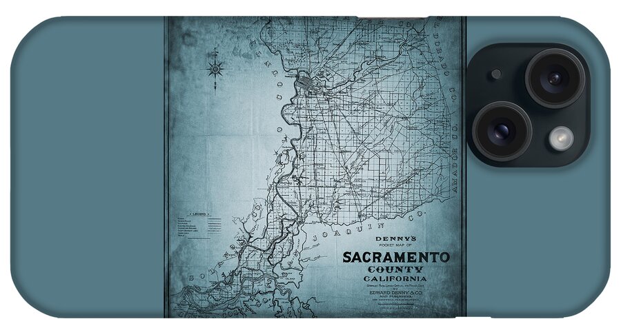 Sacramento iPhone Case featuring the photograph Sacramento County California Vintage Map 1913 Blue by Carol Japp