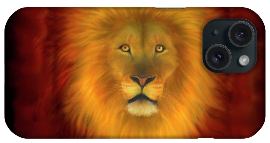 Lion iPhone Case featuring the digital art Sacred Fire Lion by Constance Woods