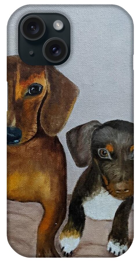 Dachshund iPhone Case featuring the painting Sadie and Stella by Judy Jones