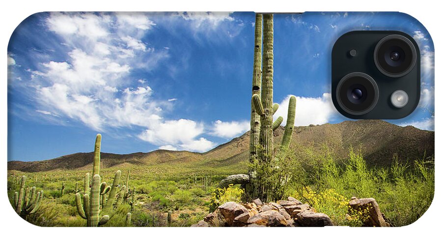 Saguaro iPhone Case featuring the photograph Saguaro Cactus under Azure Arizona Sky by Craig A Walker