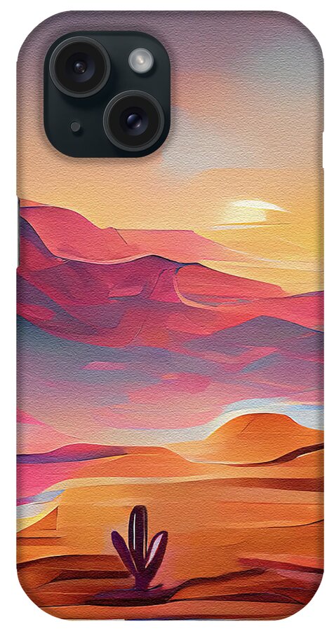 Saguaro Cactus iPhone Case featuring the digital art Saguaro In The Desert Abstract by Deborah League