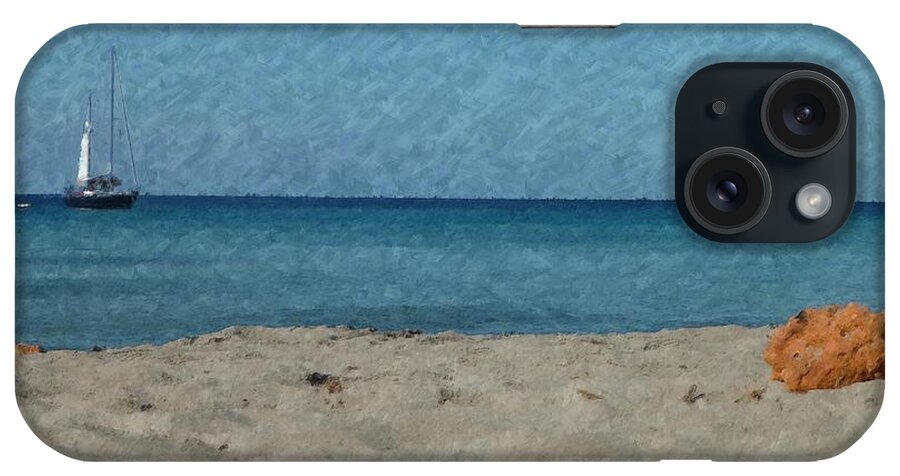 Beach iPhone Case featuring the digital art Sailboat Beach Impressionism by Dee Flouton
