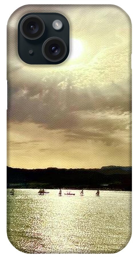 Pamela Storch iPhone Case featuring the digital art Sailboats and an Angelic Sunset by Pamela Storch