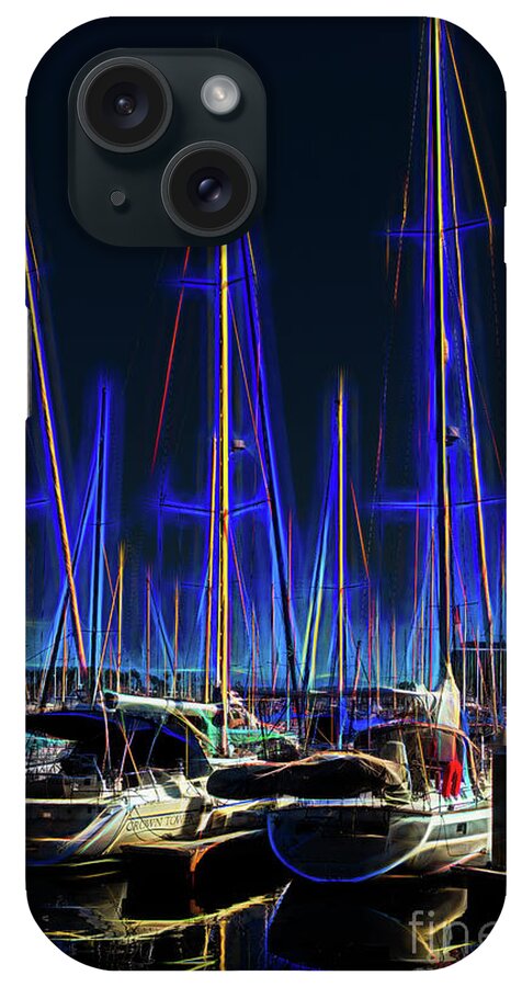 Sailboats iPhone Case featuring the photograph Sailboats in Blue Night Glow with Reflections by Roslyn Wilkins