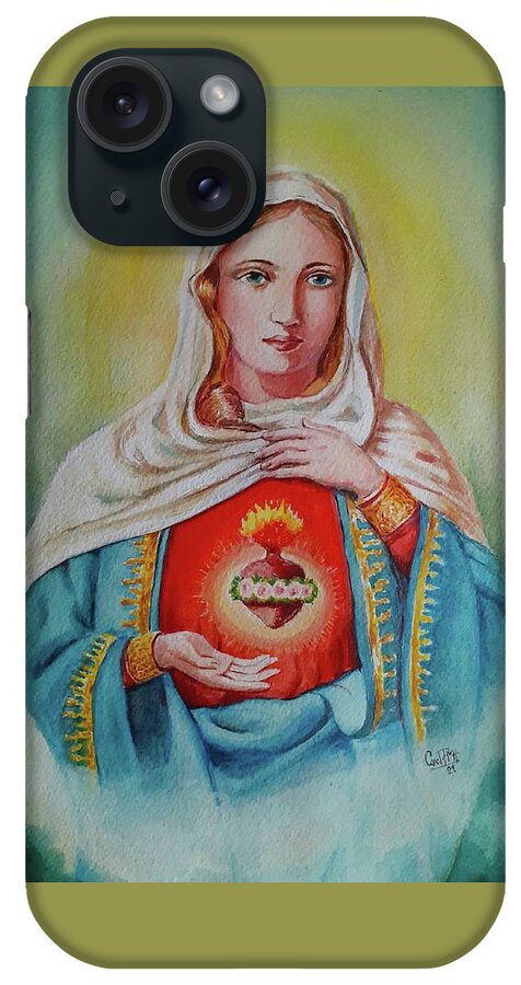 Saint Mary iPhone Case featuring the painting Saint Mary s sacred heart by Carolina Prieto Moreno