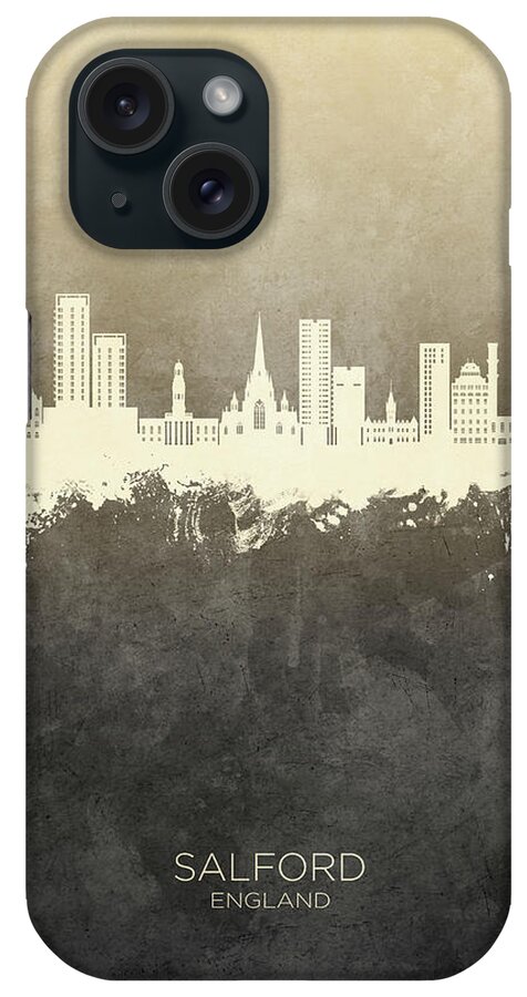 Salford iPhone Case featuring the digital art Salford England Skyline #86 by Michael Tompsett