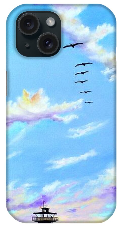 Pelican iPhone Case featuring the painting San Clemente Pelicans by Mary Scott
