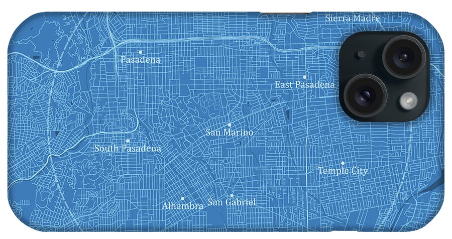 California iPhone Case featuring the digital art San Marino CA City Vector Road Map Blue Text by Frank Ramspott
