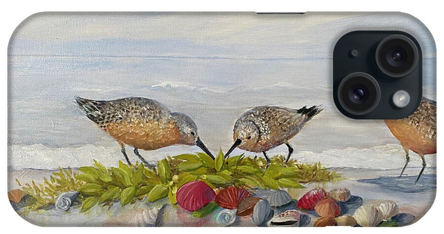 Sandpipers iPhone Case featuring the painting Sandpipers at Lunch by Sue Dinenno