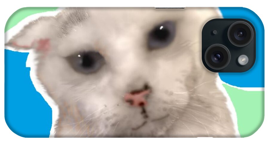 White Cat Sappho iPhone Case featuring the mixed media Sappho the super cat by Pamela Calhoun