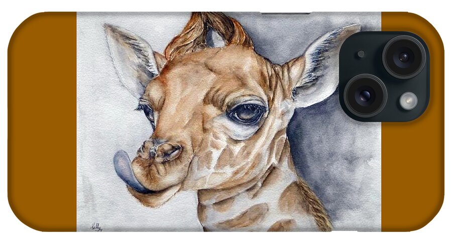 Giraffe iPhone Case featuring the painting Sassy Little Giraffe by Kelly Mills