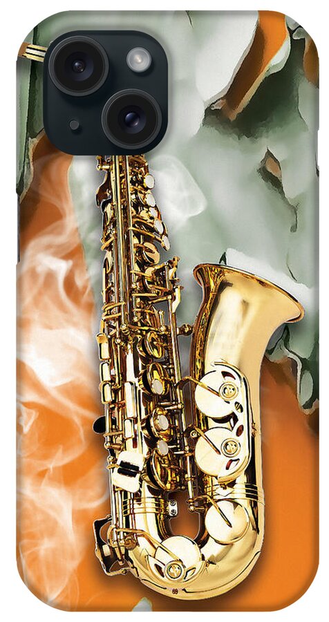 Saxophone iPhone Case featuring the mixed media Sax Dreams by Marvin Blaine