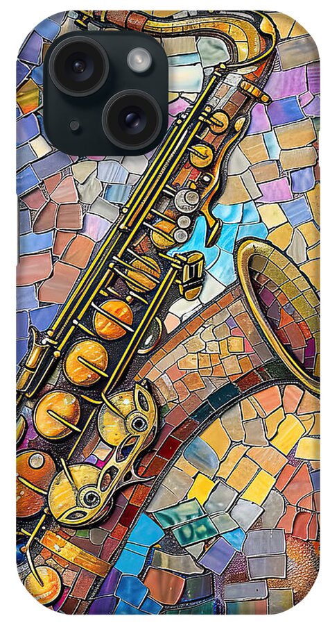 Saxophone iPhone Case featuring the digital art Saxophone Mosaic by Elisabeth Lucas
