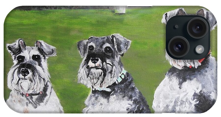 Dogs iPhone Case featuring the painting Schnauzer Trio by Betty-Anne McDonald