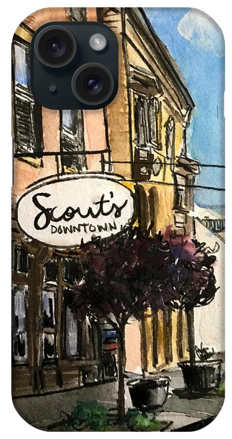 Scout’s Downtown Cafe iPhone Case featuring the painting Scouts Downtown Cafe by Eileen Backman