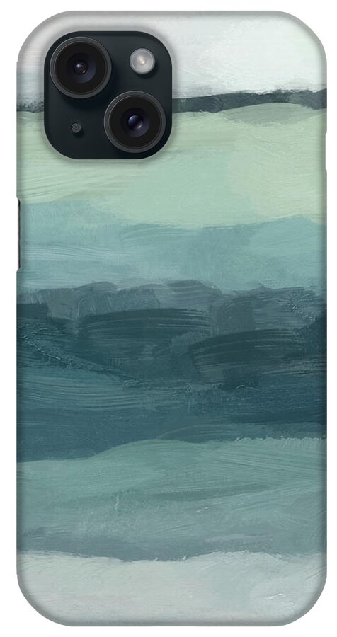 Seafoam Green Mint Navy Blue iPhone Case featuring the painting Sea Levels by Rachel Elise