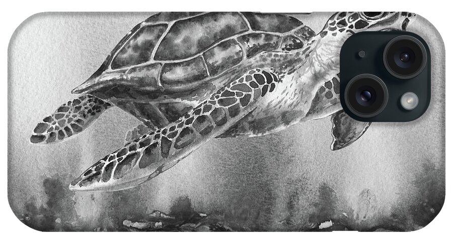 Turtle iPhone Case featuring the painting Sea Turtle Gray Watercolor Ocean Creature VIII by Irina Sztukowski