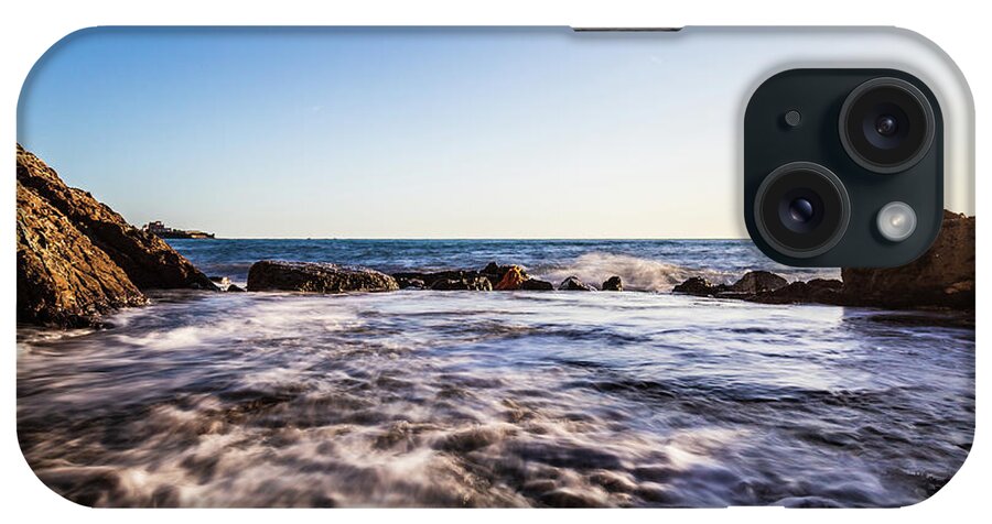 Beach iPhone Case featuring the photograph Seascape at sunset with waves by Fabiano Di Paolo