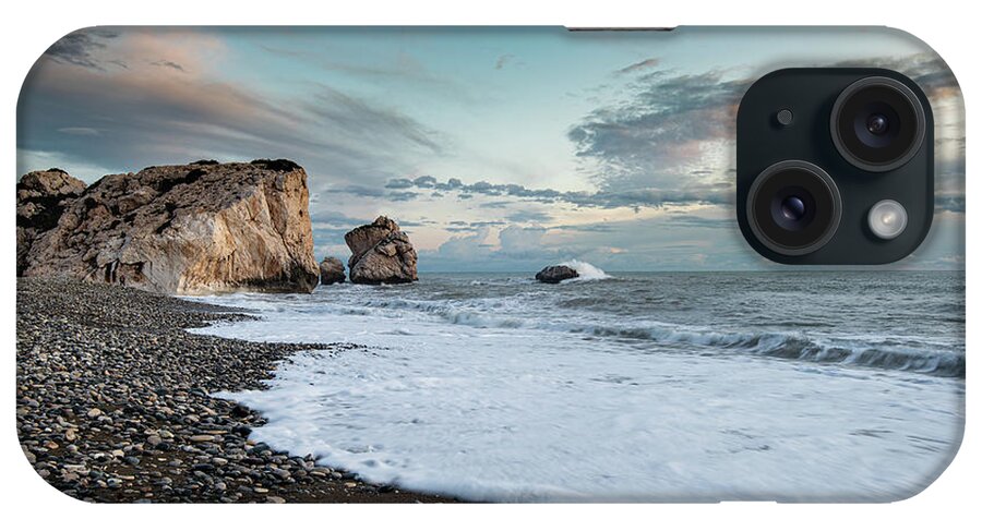 Sea Waves iPhone Case featuring the photograph Seascape with windy waves and moody sky during sunset by Michalakis Ppalis