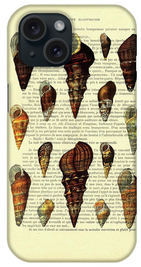 Sea Shell iPhone Case featuring the mixed media Seashell chart in color on French book page by Madame Memento