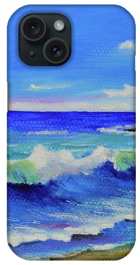 Blue iPhone Case featuring the painting Seaside by Mary Scott