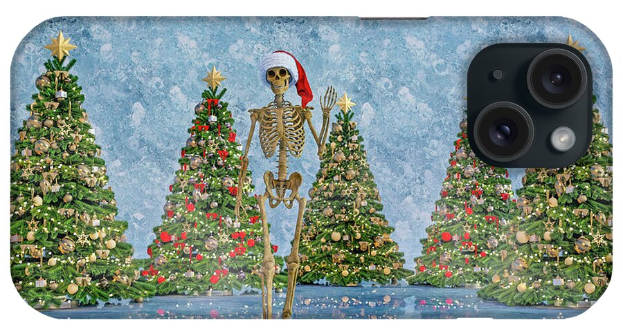 Christmas iPhone Case featuring the digital art Seasons Greetings Skeleton by Betsy Knapp