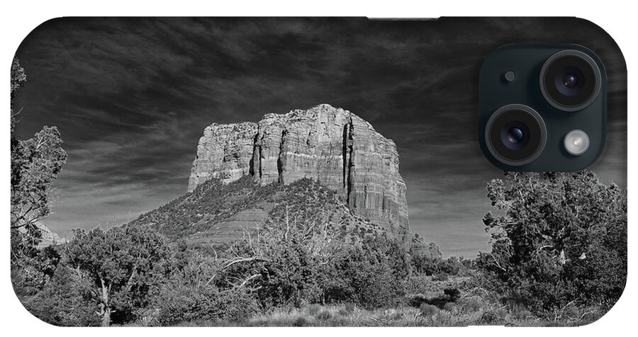 Sedona iPhone Case featuring the photograph Sedona Black and White Landscape, Courthouse Butte by Chance Kafka