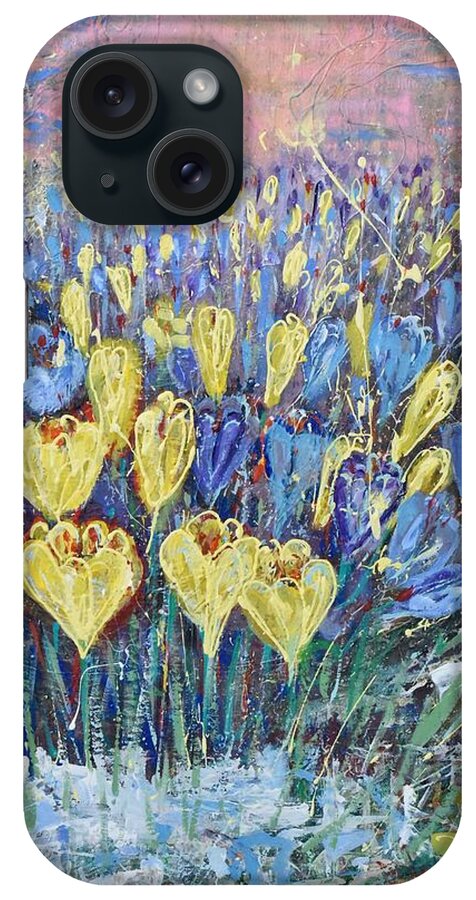 Crocuses. Flowers iPhone Case featuring the painting Seeking Energy by Evelina Popilian