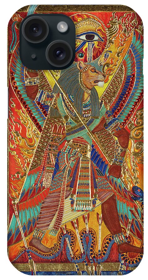 Sekhmet iPhone Case featuring the mixed media Sekhmet the Eye of Ra by Ptahmassu Nofra-Uaa