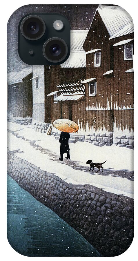 Kawase Hasui iPhone Case featuring the painting Selection of views of the Tokaido, Snow at Handa, near Nagoya - Digital Remastered Edition by Kawase Hasui