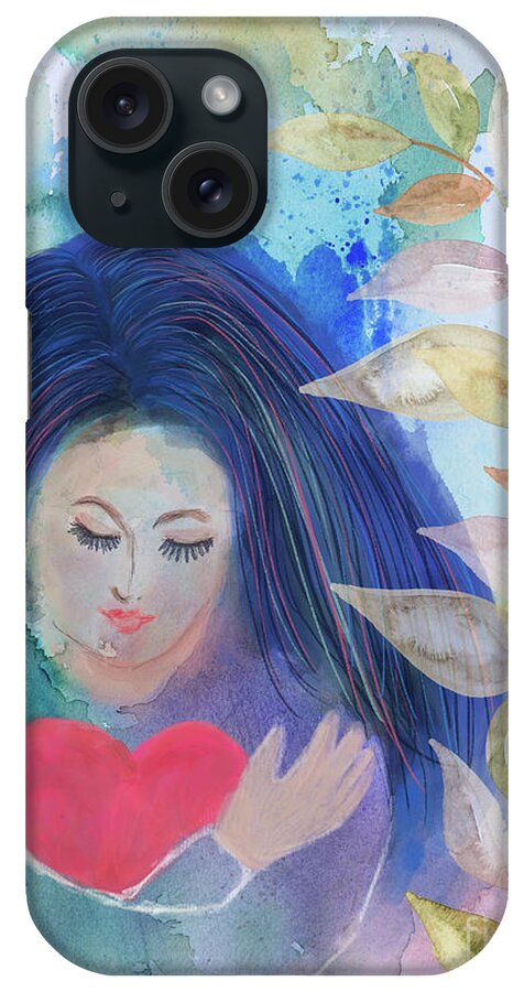 Love iPhone Case featuring the mixed media Self Love, Self Hug by Stella Levi