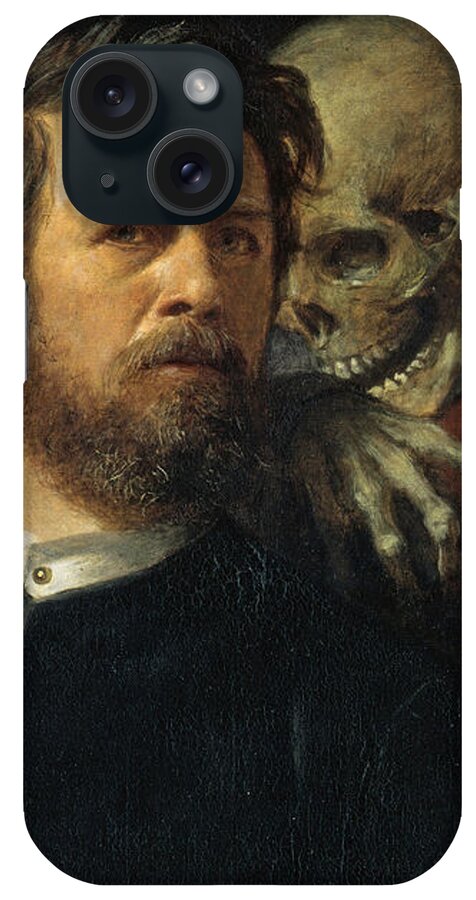 Arnold Boecklin iPhone Case featuring the painting Self Portrait With Death Playing The Fiddle 1872 by Arnold Boecklin
