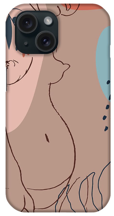 Tits iPhone Case featuring the drawing Sensual Young Girl With Puffy Nipples Art Print, Study Of A Naked Girl, Vintage Erotic Art by Mounir Khalfouf